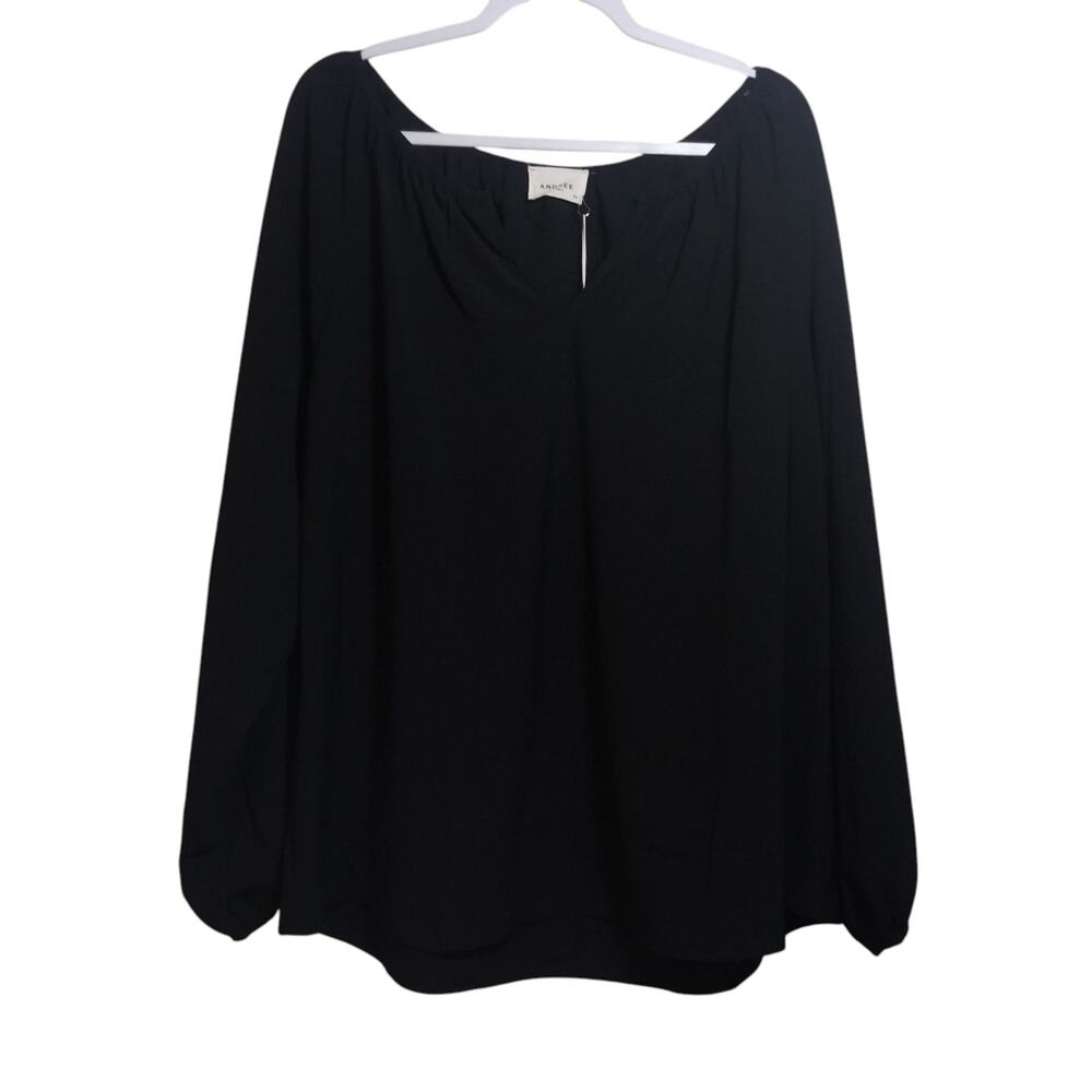 ANDREE BY UNIT Black Peasant Blouse Long Sleeve V Neck Neutral Size 2X